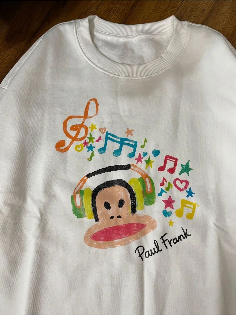 Gildan White Crewneck Sweatshirt with Colorful Musical Monkey Graphic